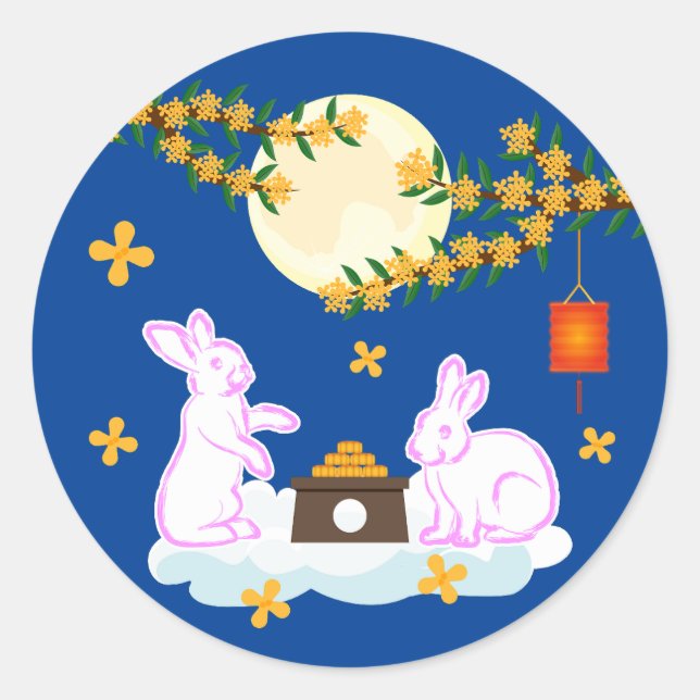 Mid Herbst Festival Moon Rabbit Mooncake Osmanthus Runder Aufkleber (Vorderseite)