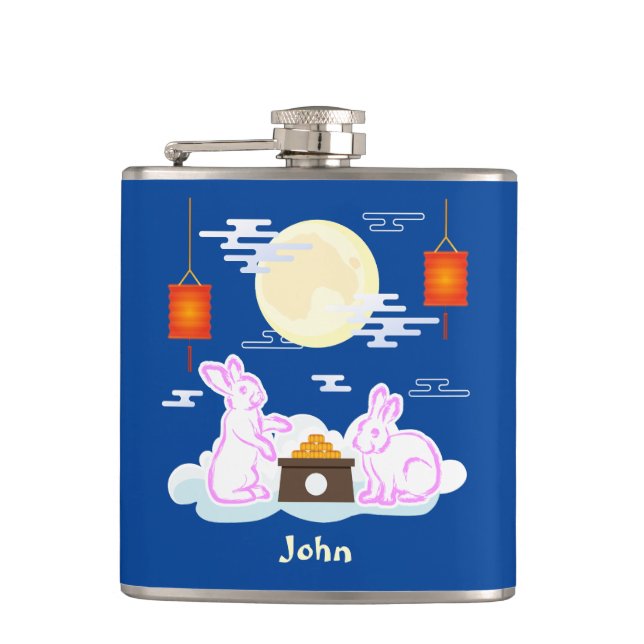 Mid Herbst Festival Moon Rabbit Mooncake Wolken Flachmann (Vorderseite)