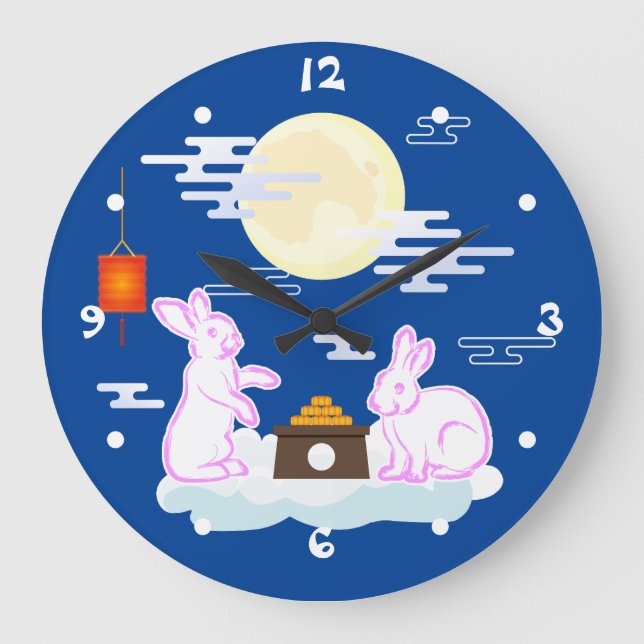 Mid Herbst Festival Moon Rabbit Mooncake Wolken Große Wanduhr (Vorderseite)