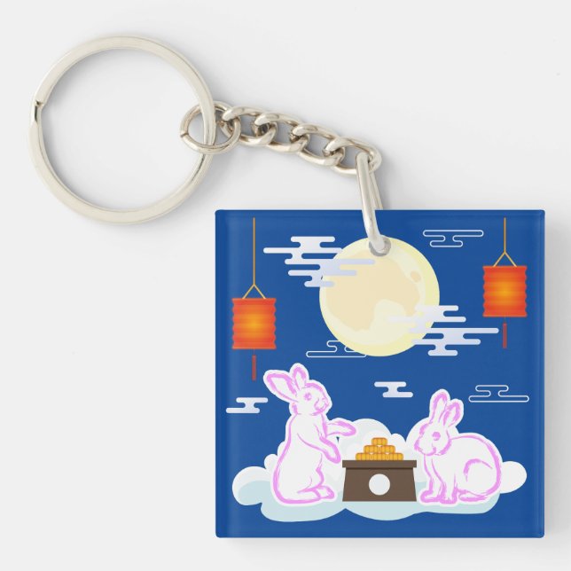Mid Herbst Festival Moon Rabbit Mooncake Wolken Schlüsselanhänger (Vorderseite)