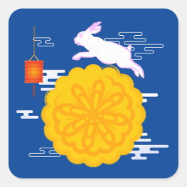 Mid Herbst Festival Mooncake Jumping Moon Rabbit Quadratischer Aufkleber