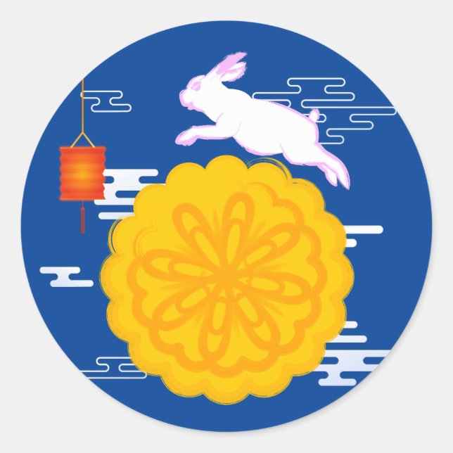 Mid Herbst Festival Mooncake Jumping Moon Rabbit Runder Aufkleber (Vorderseite)