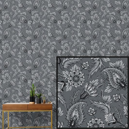 Mid Light Dark Gray Floral Paisley Elegant Tapete
