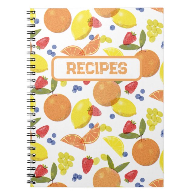 Mid Mod Grungy Risograph Fruit Recipe Notizblock (Vorderseite)
