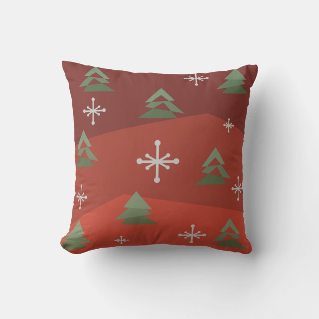 MidCentury Abstrakte Weihnachtsbäume Kissen (Vorderseite)
