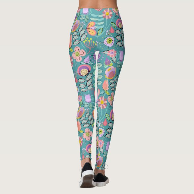 Midcentury Floral Green Leggings (Rückseite)