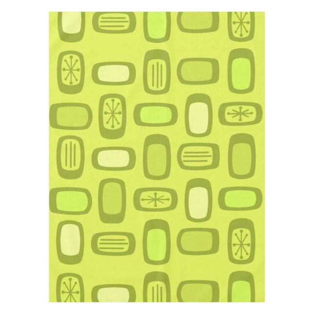 Midcentury MCM Rounded Rectangles Chartreuse Tischdecke (Vorderseite)