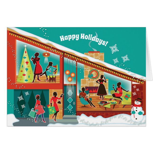 MidCentury Modern House - Gay women Holiday Card (Vorderseite (Horizontal))