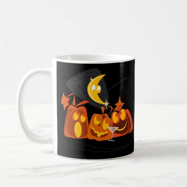 MidCentury Modern Jackolanterns Fun Halloween Kaffeetasse (Links)