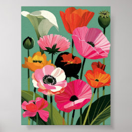 Midcentury-Modern-Mohn-Blumen-Wandkunst Poster