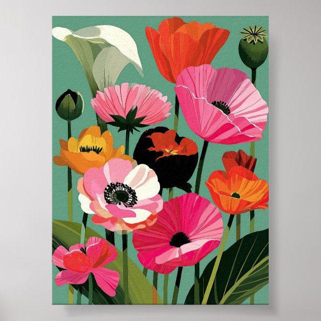 Midcentury-Modern-Mohn-Blumen-Wandkunst Poster (Vorne)