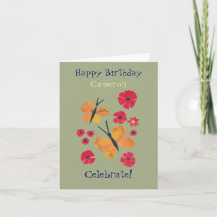 MidCentury Modern Orange Butterfly Niedliche Gebur Karte