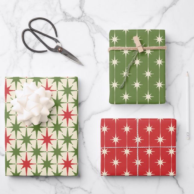 Midcentury Modern Retro Christmas Patterns Geschenkpapier Set (Vorderseite)