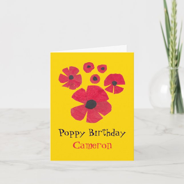 MidCentury Red Poppies Niedlich Yellow Birthday Karte (Vorderseite)