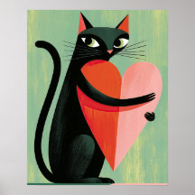 Midcentury Schwarze Katzenherz Salbeigrün