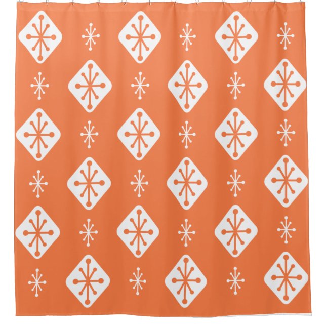 Midcentury Starbursts Diamonds Orange Duschvorhang (Vorderseite)