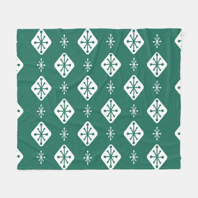 Midcentury Starbursts Diamonds Teal Fleecedecke (Vorderseite (Horizontal))