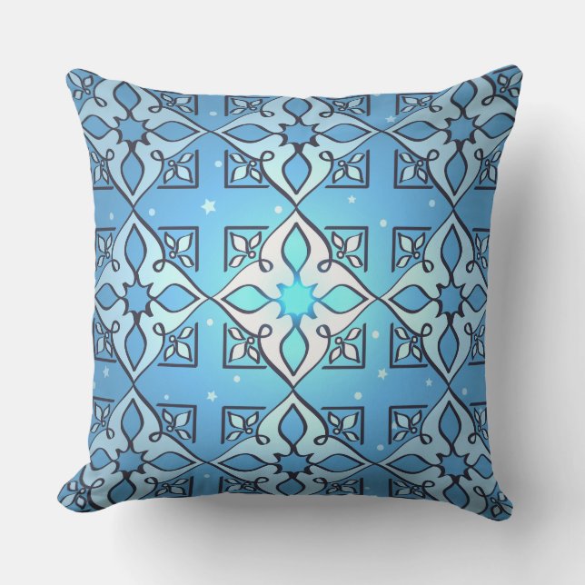 MIddle Eastern Inspiriertes blaues Muster-Drehkiss Kissen (Vorderseite)