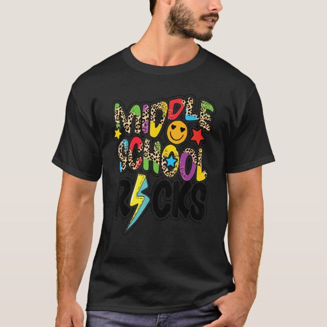 Middle School Rocks Leopard Back To School T-Shirt (Vorderseite)