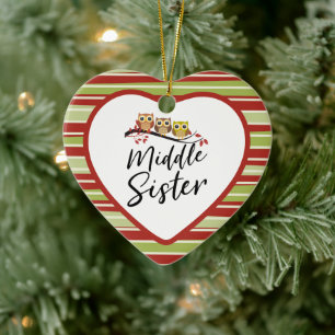 Middle Sister Three Owls Matching Sister Keramik Ornament