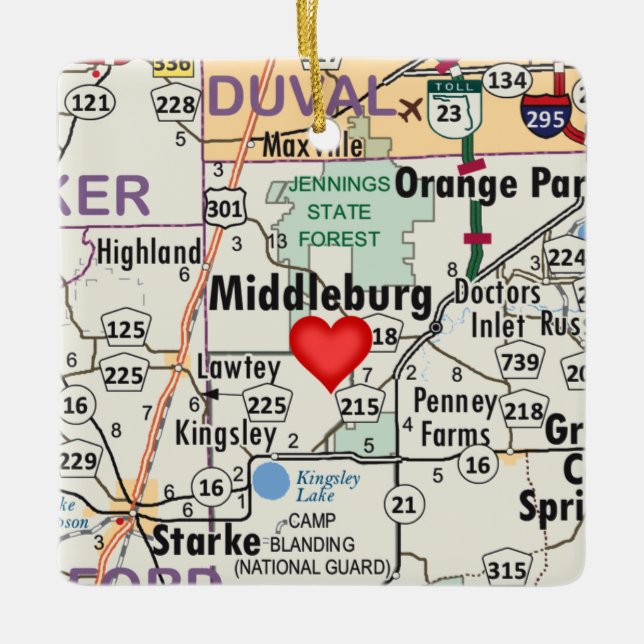 Middleburg Florida Karte Keramikornament (Vorderseite)