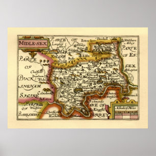 Middlesex Middle Sex Landkreis England Old Atlas M Poster