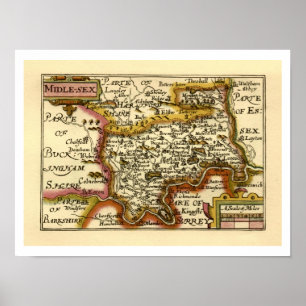 Middlesex Middle Sex Landkreis England Old Atlas M Poster
