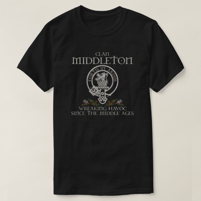 Middleton Clan Wappen Schottischer Nachname Tartan T-Shirt (Design vorne)