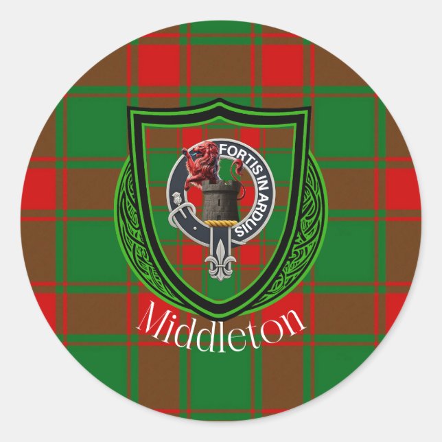 Middleton Scottish Clan Tartan & Crest Runder Aufkleber (Vorderseite)