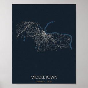 Middletown Connecticut-Straßenkarte Poster (Nacht)