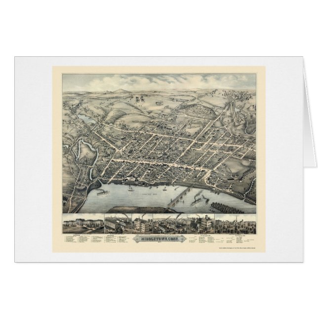 Middletown, panoramische Karte CT - 1877 (Vorderseite (Horizontal))