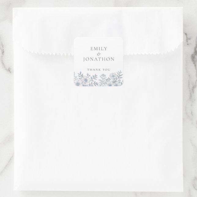 Midern Gray Florals Wedding Vielen Dank Quadratischer Aufkleber (Tasche)