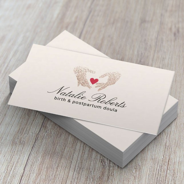 Midfrau Doula Birth Coach Glitzer Hands & Herz Visitenkarte (Von Creator hochgeladen)