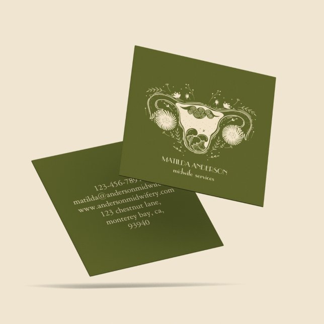 Midfrau Services l Beige & Green doula Vagina Quadratische Visitenkarte (Von Creator hochgeladen)