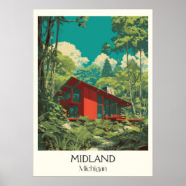 Midland Michigan Vintag Architecture Nature Art Poster