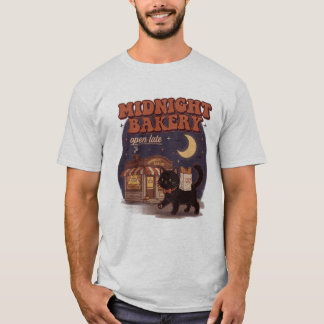 Midnight-Bäckerei-Shirt, Süßes Schwarzes-Katzen-T- T-Shirt