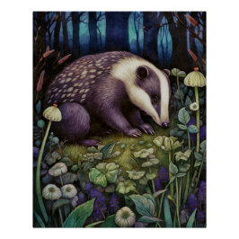 Midnight Badger Glossy Poster