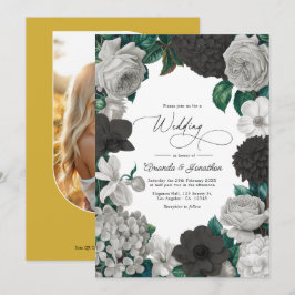 Midnight Black, Oyster Gray & Soft Linen Wedding Einladung