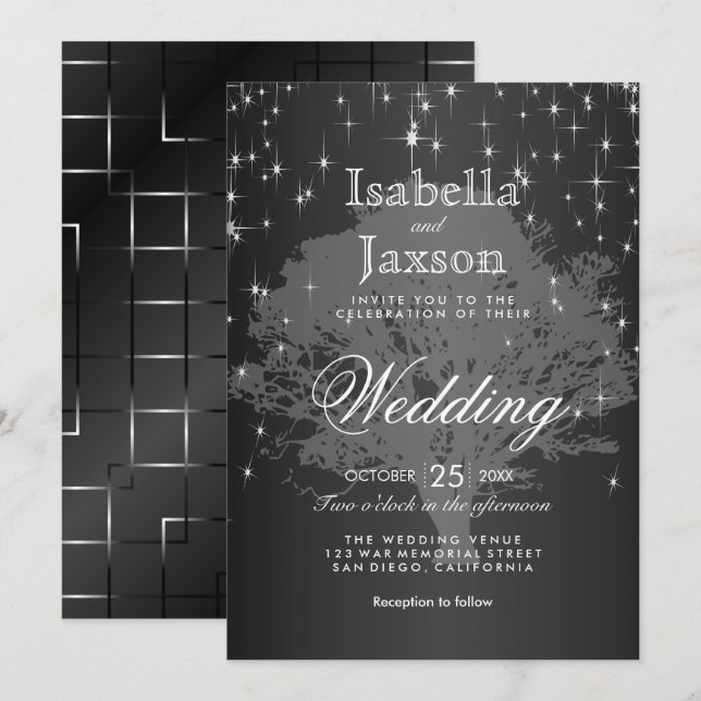 Midnight Black Under the Stars Faire-part de maria (Devant / Derrière)