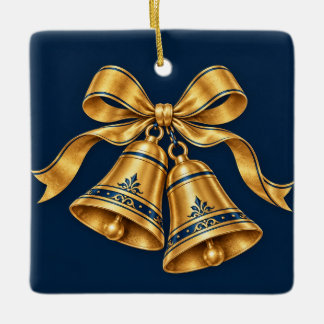 Midnight-Blau- und Gold-Weihnachtsglocken-Ornament Keramikornament