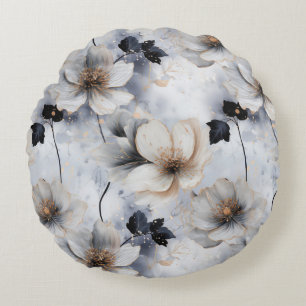 Midnight Bloom Floral – Elegant Rundes Kissen
