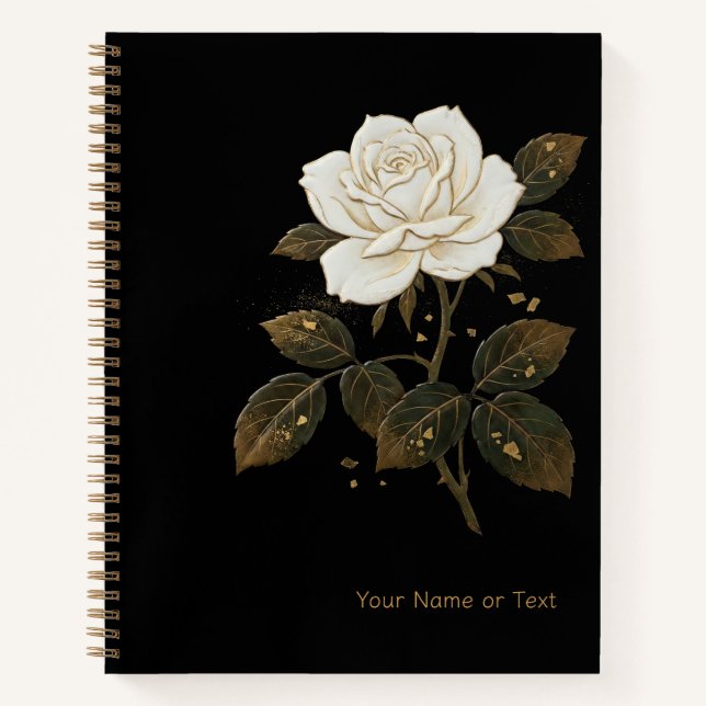 Midnight Bloom: The Maki-e Style White Rose & Gold Notizbuch (Vorderseite)