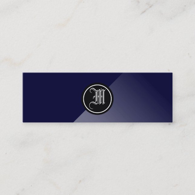Midnight Blue Abstrakt Gothic Monogram Mini Visitenkarte (Vorderseite)