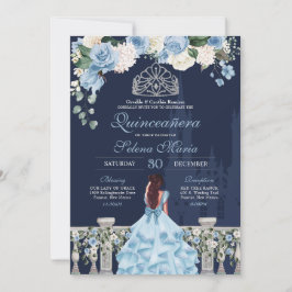 Midnight Blue Ainderella Princess Quinceañera Einladung