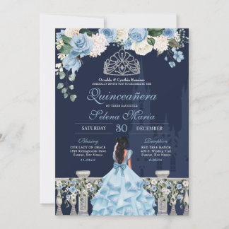 Midnight Blue Ainderella Princess Quinceañera Einladung