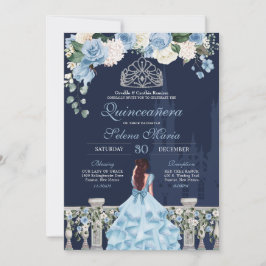 Midnight Blue Ainderella Princess Quinceañera Einladung