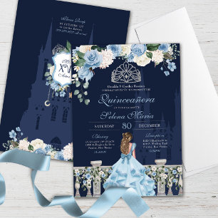 Midnight Blue Ainderella Princess Quinceañera Einladung