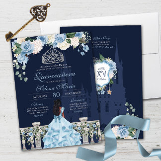 Midnight Blue Ainderella Princess Quinceañera Einladung