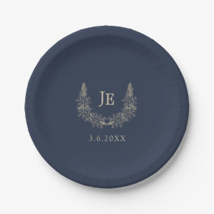 Midnight Blue and Gold Initials Wedding Pappteller