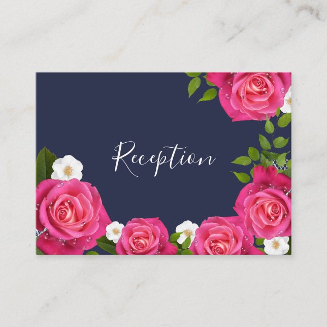 Midnight Blue and Pink Rose Wedding - Empfang Begleitkarte (Vorderseite)
